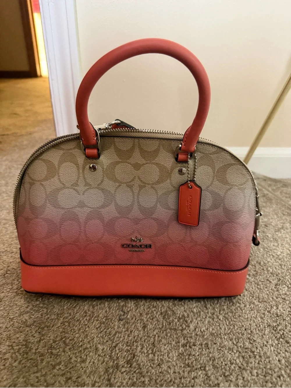 Coach Signature Ombre Dome Satchel in Coral and Beige